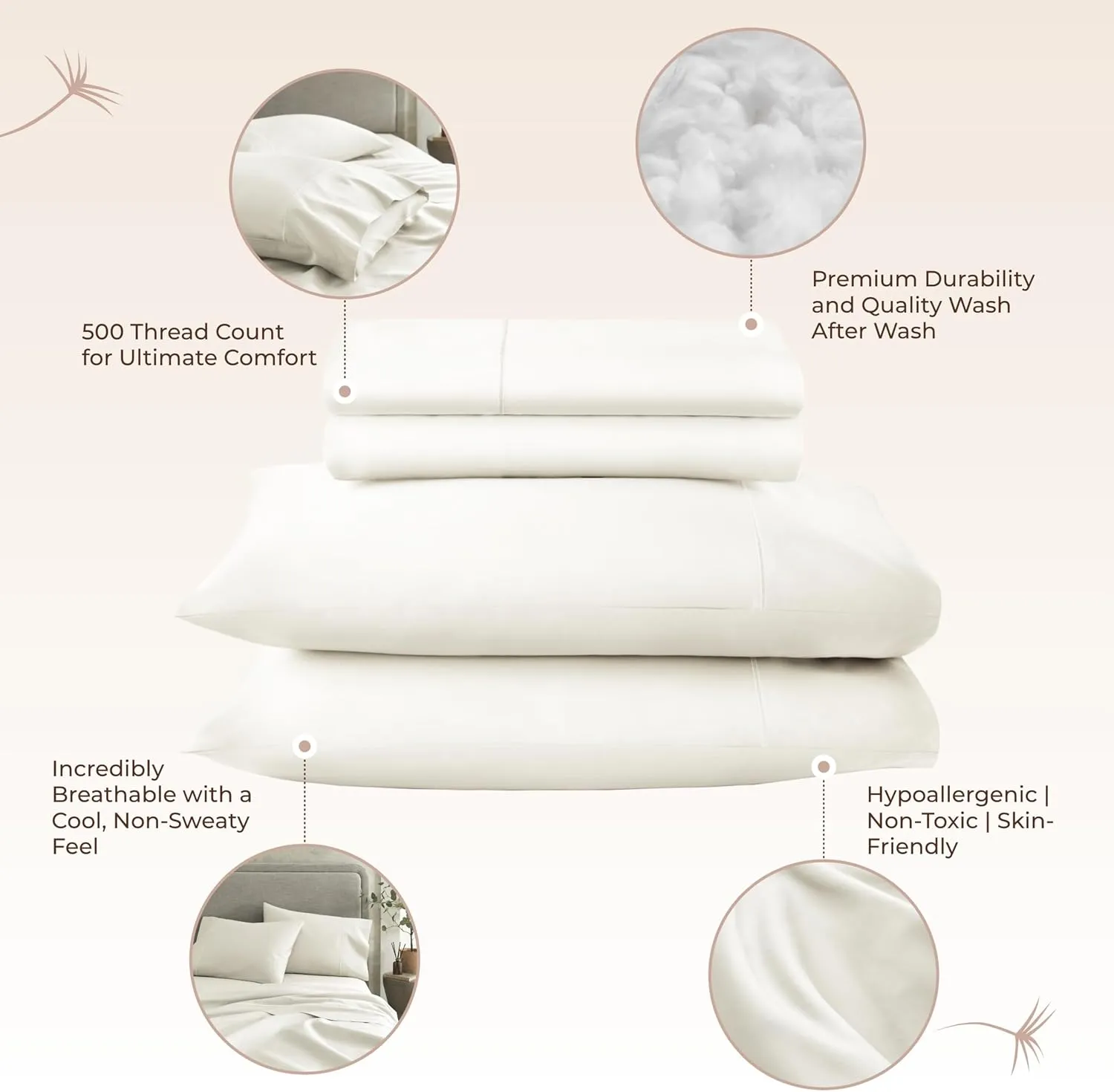 100% Organic Cotton Sheets Queen Size - GOTS Certified Organic Bed Sheets with Deep Pocket 500 Thread Count and Cozy Sateen Weave Gets Softer with Each Wash - Luxury 4 Piece Set (Natural, Queen)