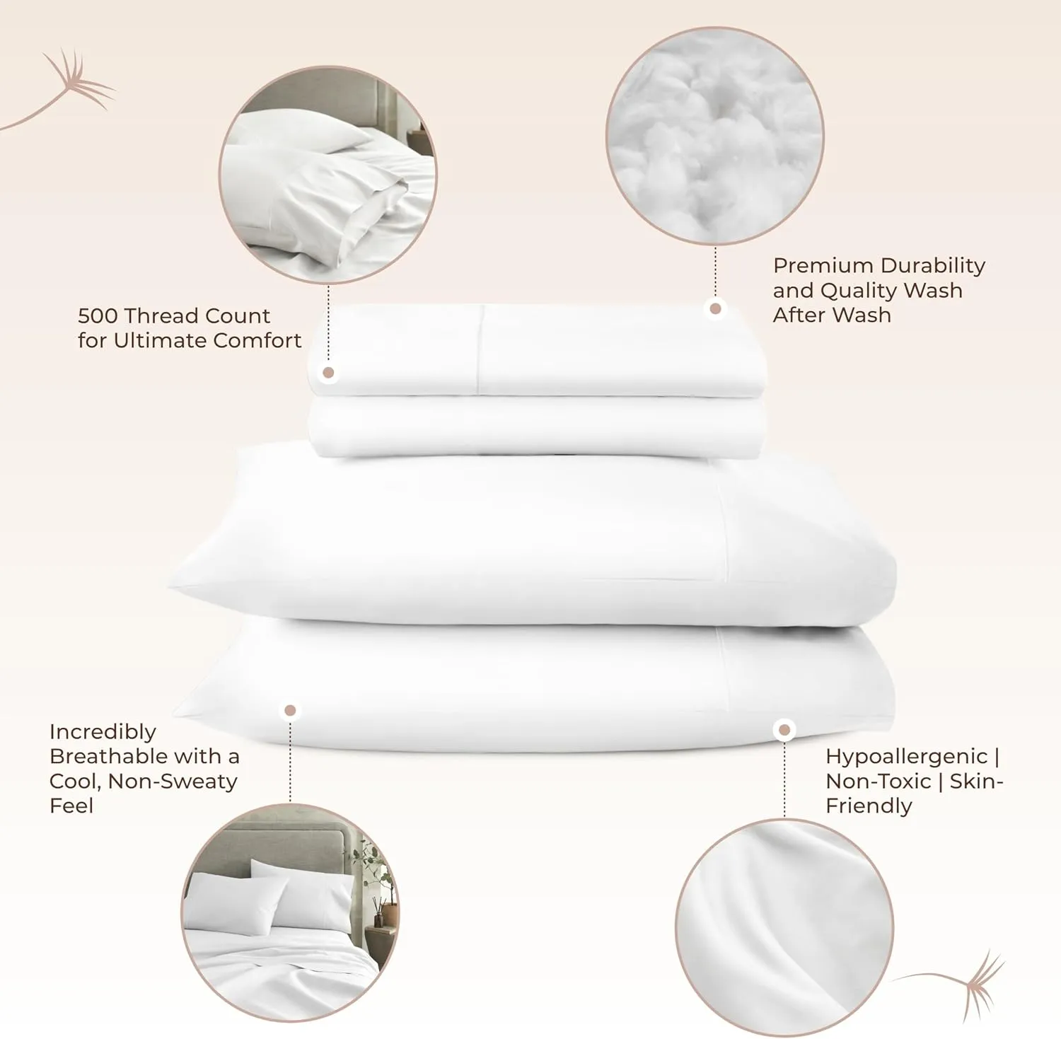 100% Organic Cotton Sheets Queen Size - GOTS Certified Organic Bed Sheets with Deep Pocket 500 Thread Count and Cozy Sateen Weave Gets Softer with Each Wash - Luxury 4 Piece Set (White, Queen)