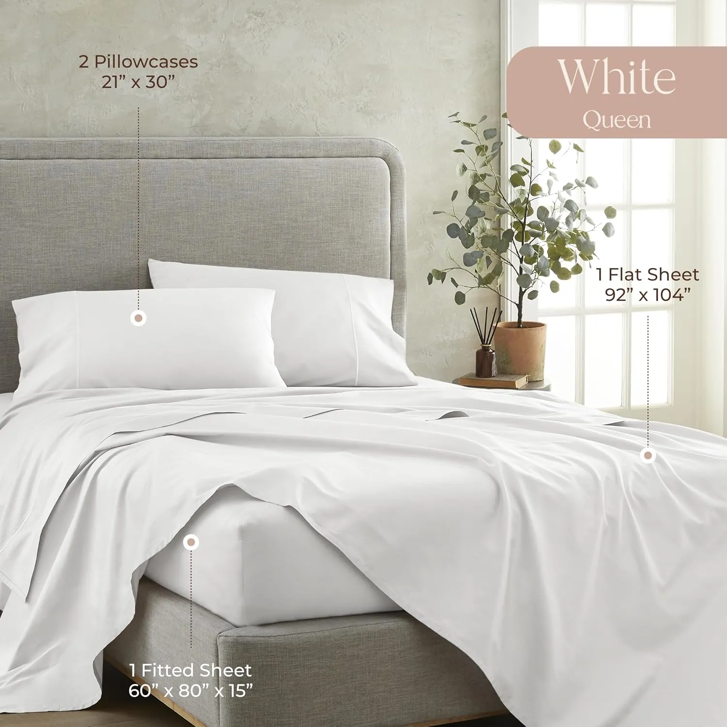 100% Organic Cotton Sheets Queen Size - GOTS Certified Organic Bed Sheets with Deep Pocket 500 Thread Count and Cozy Sateen Weave Gets Softer with Each Wash - Luxury 4 Piece Set (White, Queen)