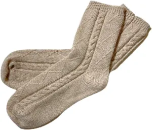 100% Pure Cashmere Women's Sleep Socks, 3-Ply Ultra Soft Cozy Cable Knit, Luxury Bed Socks for Warmth, Comfort, and Lounging