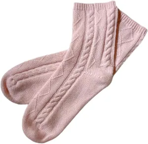 100% Pure Cashmere Women's Sleep Socks, 3-Ply Ultra Soft Cozy Cable Knit, Luxury Bed Socks for Warmth, Comfort, and Lounging