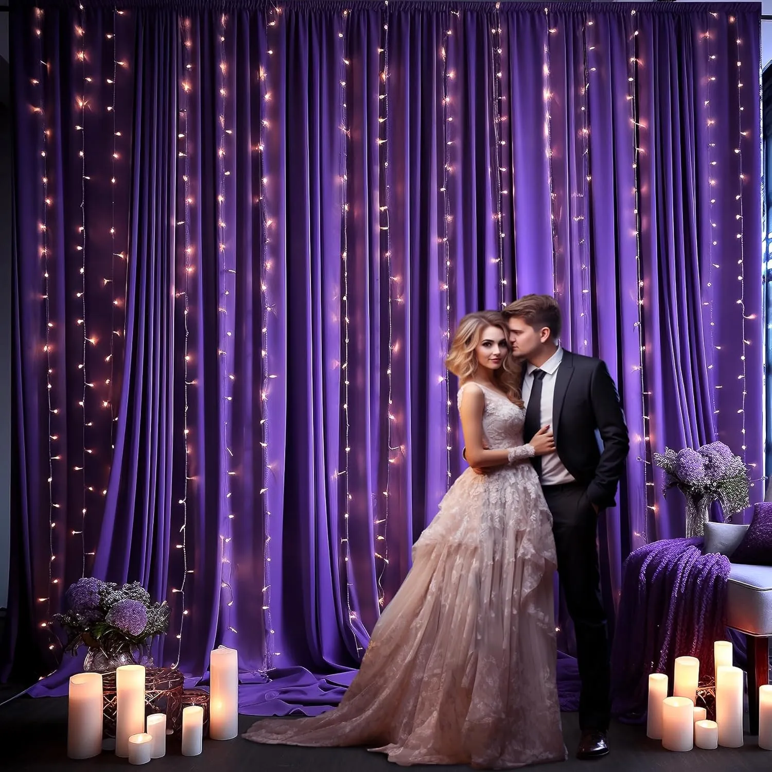 10ft x 10ft Purple Backdrop Curtain for Parties Purple Wrinkle Free Backdrop Drapes Panels for Wedding Mermaid Birthday Party Baby Shower Photo Photography Polyester Fabric Background Decoration