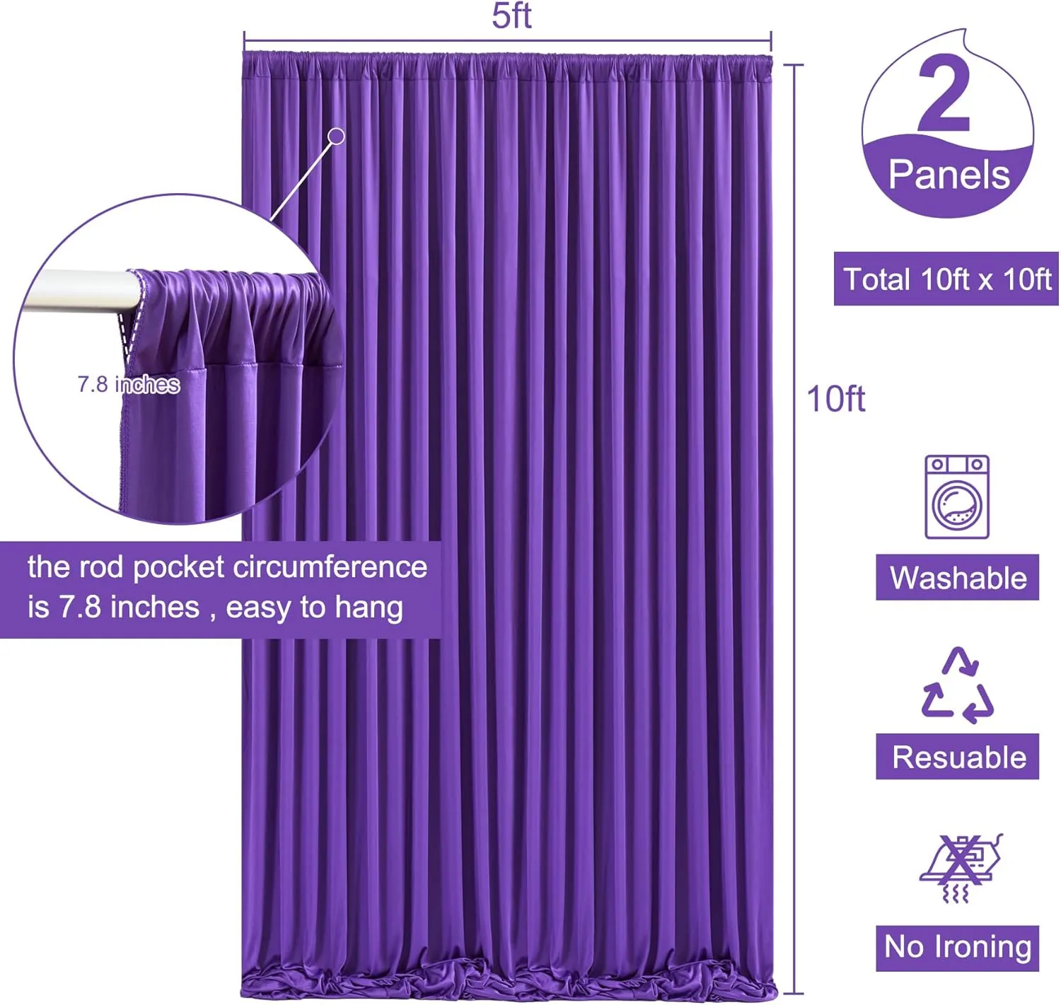 10ft x 10ft Purple Backdrop Curtain for Parties Purple Wrinkle Free Backdrop Drapes Panels for Wedding Mermaid Birthday Party Baby Shower Photo Photography Polyester Fabric Background Decoration