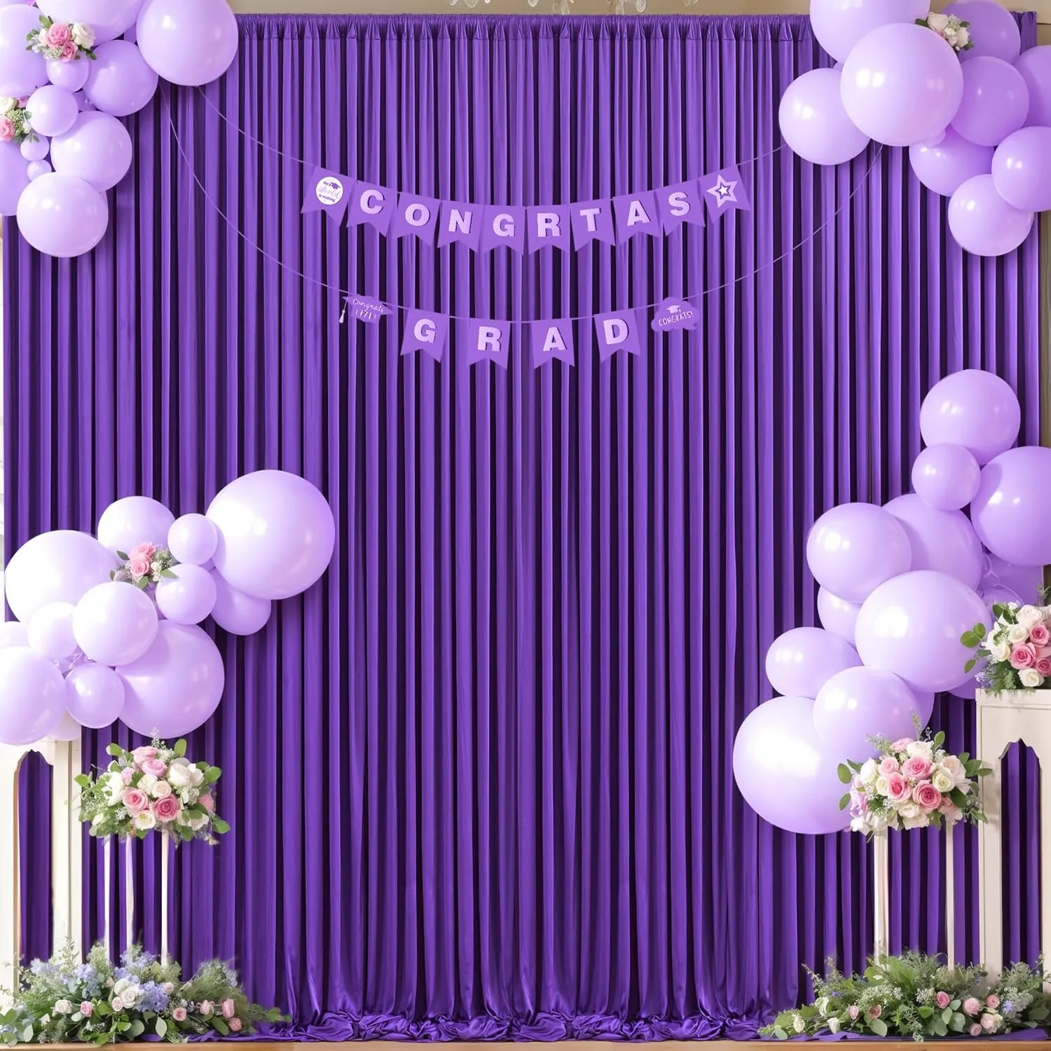 10ft x 10ft Purple Backdrop Curtain for Parties Purple Wrinkle Free Backdrop Drapes Panels for Wedding Mermaid Birthday Party Baby Shower Photo Photography Polyester Fabric Background Decoration