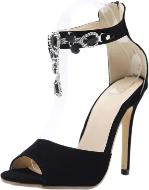 11CM/4.33IN Women's Fashion Classic Rhinestones Chain Ankle Strap Heels Peep Toe High Heels One Word Belt Sandals Court Shoes Pole Dancer Stripper Party Dress Evening
