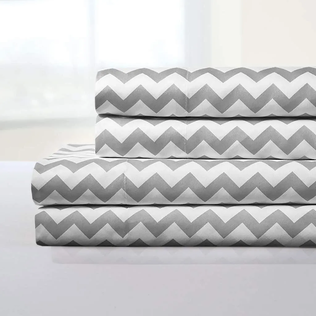 1500 Supreme Collection Bed Sheets - Luxury Bed Sheet Set with Deep Pocket Wrinkle Free Hypoallergenic Bedding - 4 Piece Sheets - Chevron Print- King, Gray