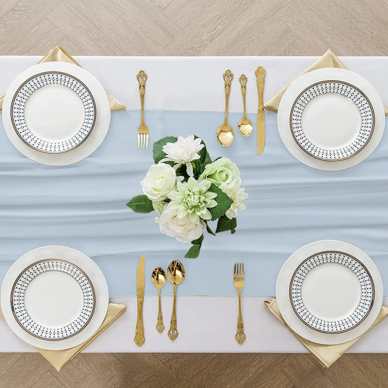 2 Pack 10 Ft Chiffon Table Runner Baby Blue Gauze Long Table Runners 27x120 Inches Sheer Tulle Table Runner for Rustic Wedding Reception Bridal Shower Decorations Birthday Party