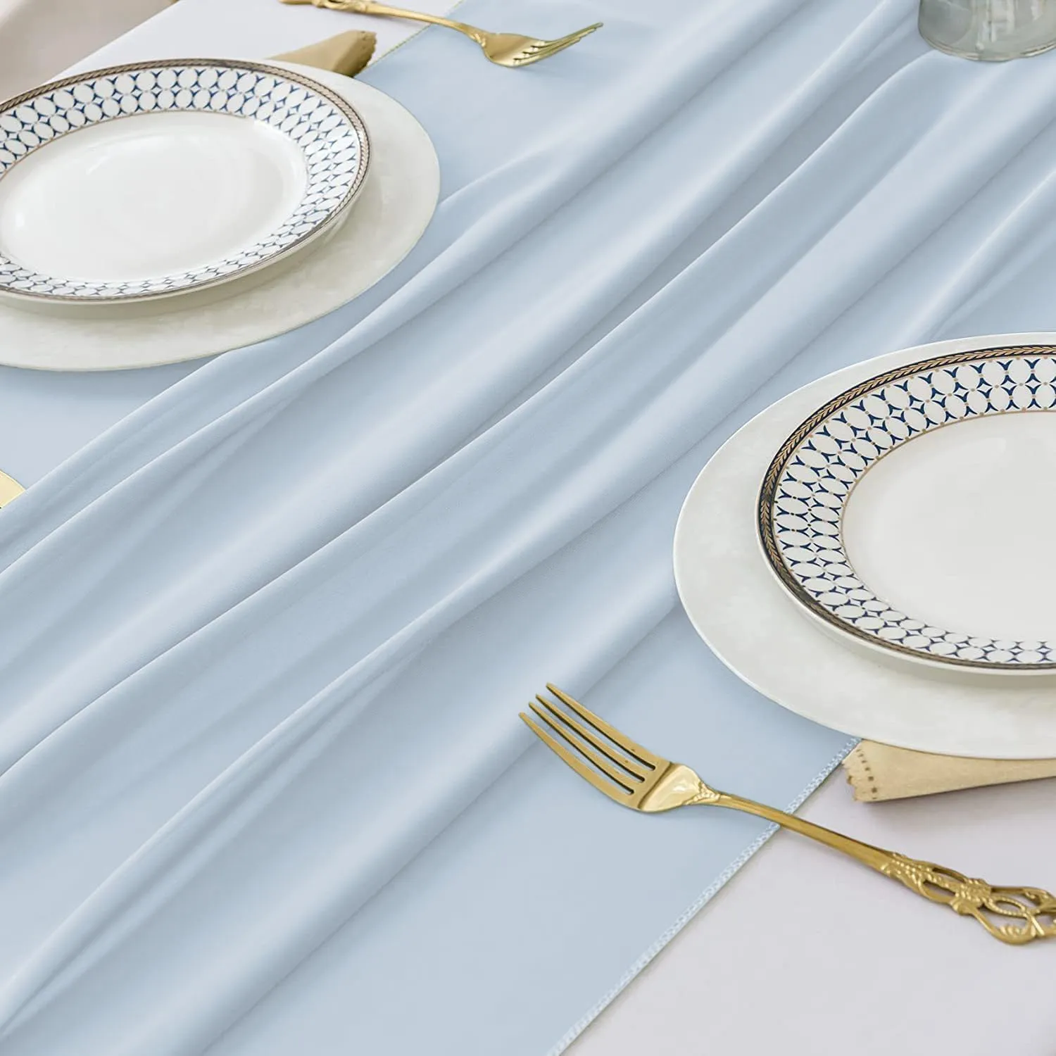 2 Pack 10 Ft Chiffon Table Runner Baby Blue Gauze Long Table Runners 27x120 Inches Sheer Tulle Table Runner for Rustic Wedding Reception Bridal Shower Decorations Birthday Party
