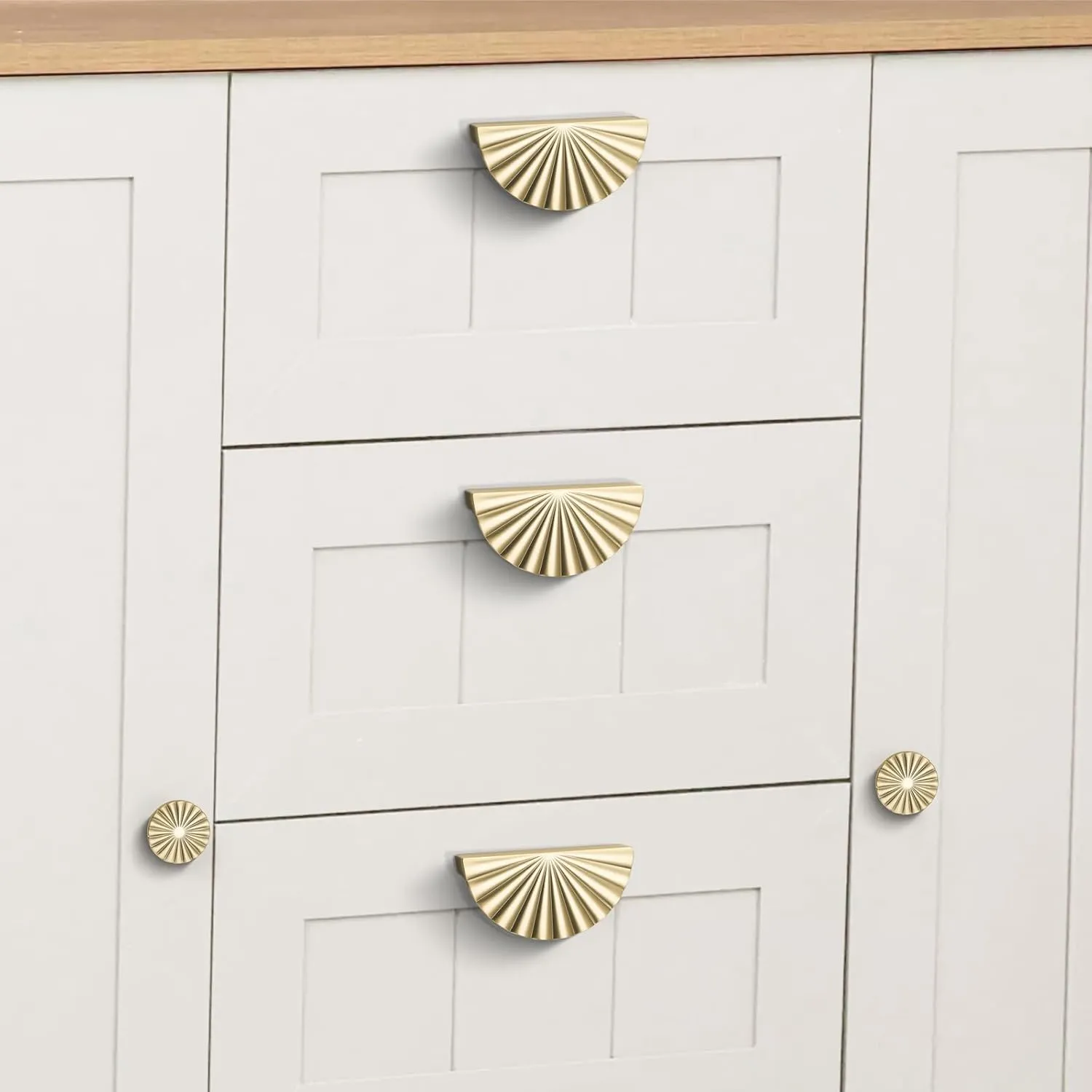 2 Pack 3 Inch (76mm) Brushed Gold Cabinet Pulls Cup Flat Drawer Handles Kitchen Cupboard Pull Bathroom Dresser Sunflower Handle Unique Hardware for Furniture Door Wardrobe Hardware TYH-BG-2