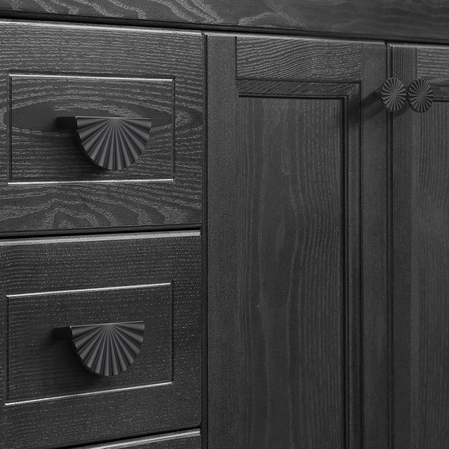 2 Pack 3 Inch (76mm) Matte Black Cabinet Pulls Cup Flat Drawer Handles Kitchen Cupboard Pull Bathroom Dresser Sunflower Handle Unique Hardware for Furniture Door Wardrobe Hardware TYH-MB-2