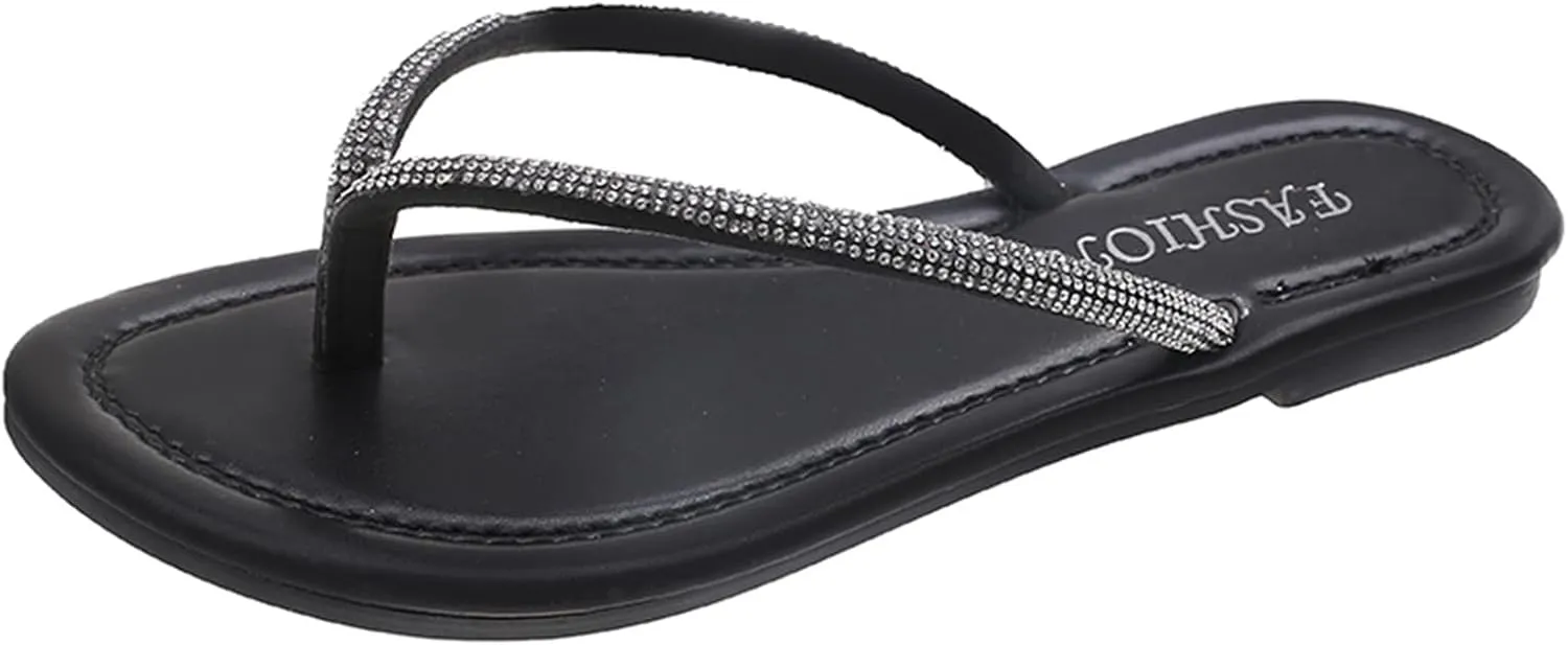 2025 Flip Flops Thong Sandals Women's Rhinestone Slippers Stylish Beach Resort Flat Sandal Slides Fashion Footwear
