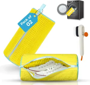 2Pcs Shoe Washing Machine Bag - Reusable Laundry Shoe Bag for Washer & Dryer, Durable Shoe Bag for Washing Machine, Fits All Shoe Types & Sizes,Yellow (14.8 * 7.4in) (2Pcs Yellow)