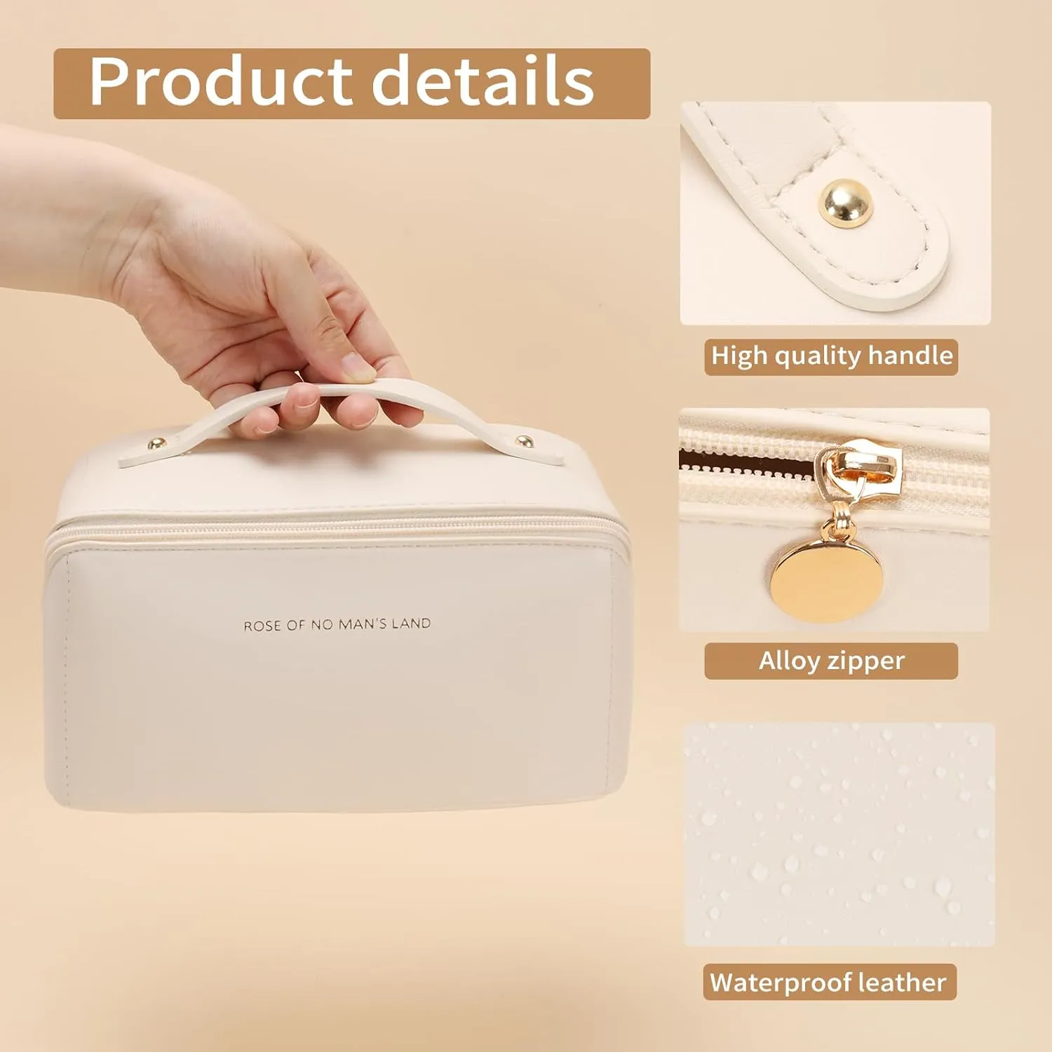 3 Pcs Travel Makeup Bag Portable Large Capacity Cosmetic Bags for Women Open Flat Makeup Case Organizer Bag Set of 3 Waterproof PU Leather Toiletry Bags with Divider and Handle (White, Medium)