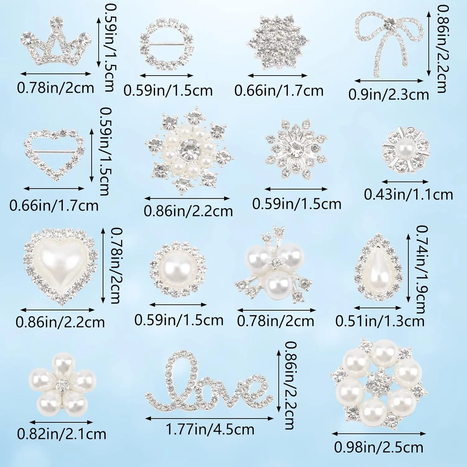 45Pcs Pearl Rhinestone Buttons, Rhinestone Decorative Embellishment Rhinestone Iron on Patch Silver Crystal Decorations for Bridal Shower Bags Shoes Clothes and Wedding DIY