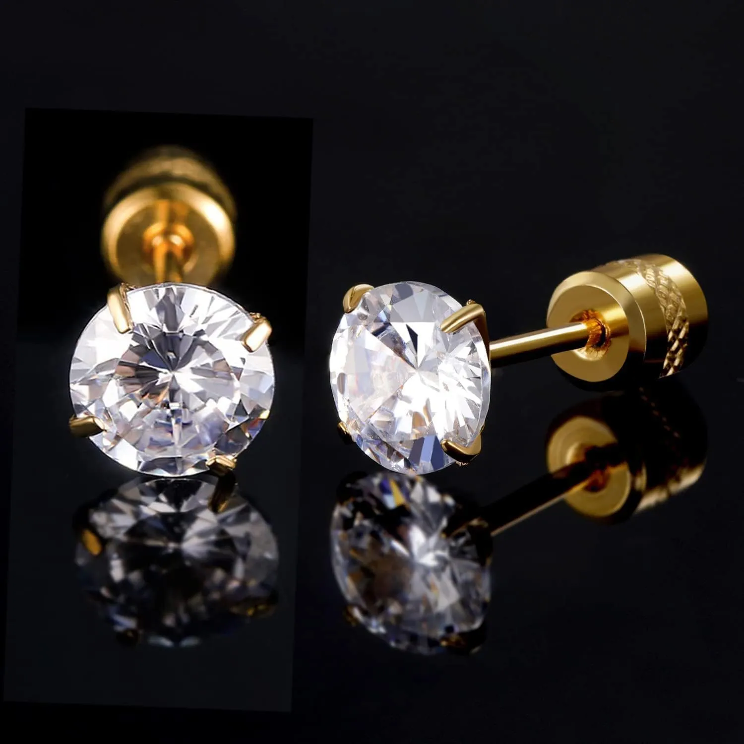 5 Pairs 316L Stainless Steel Screw Flat Back Earrings 2-6mm Cubic Zirconia Stud Earrings Titanium Earrings for Women Men