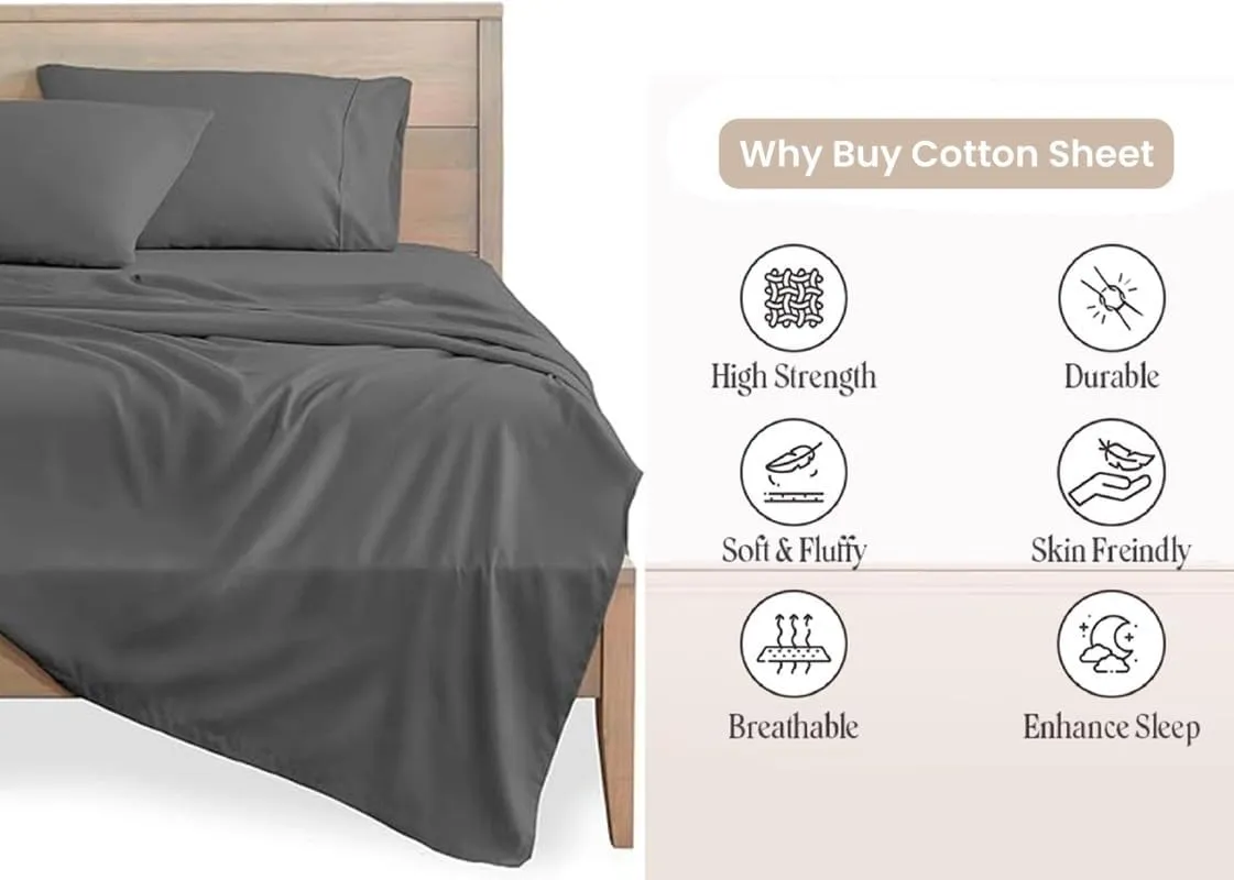 600 TC PercaleCotton Sheets for Full XL Size Bed - Percale Cotton Sheets Full XL Size Sheets Full XL Size Deep Pocket Cotton Bed Sheets Full XL Sheets Full XL Size Cotton Bedsheet Set Full XL Size