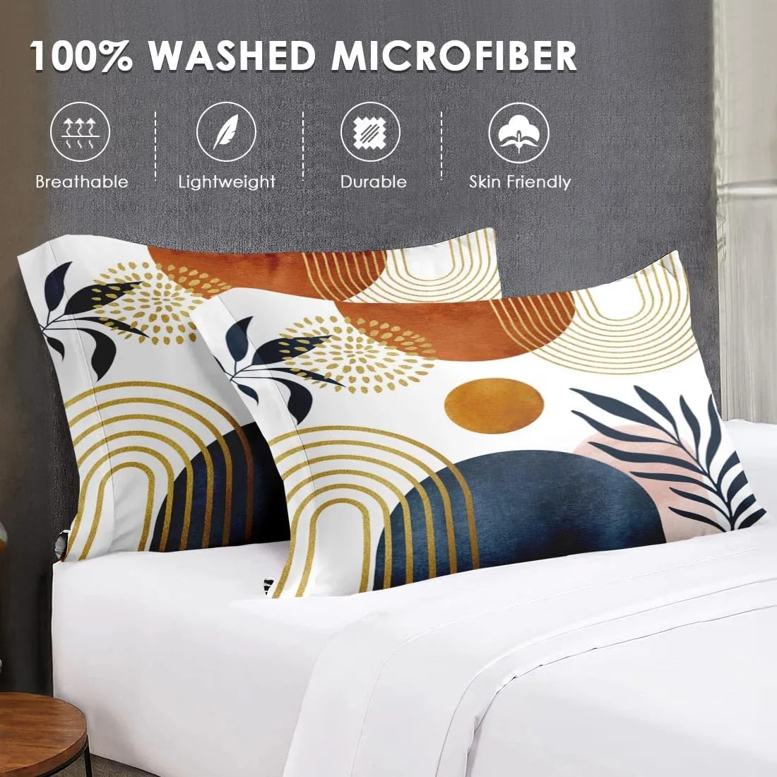 7 Pcs King Size Comforter Set with 2 Pillowcases & 2 Shams, Gold Golden Yellow Mid Century Bedding for Kids and Adults, Boho Geometric Leaf Bed in a Bag with Flat Fitted Sheet