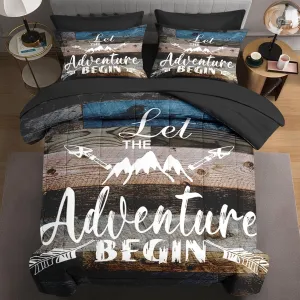 7 Pcs Queen Size Comforter Set with 2 Pillowcases & 2 Shams, Adventure Motivational Bedding Set for Kids and Adults, Vintage Inspirational World Bed in a Bag with Flat Sheet and Fitted Sheet