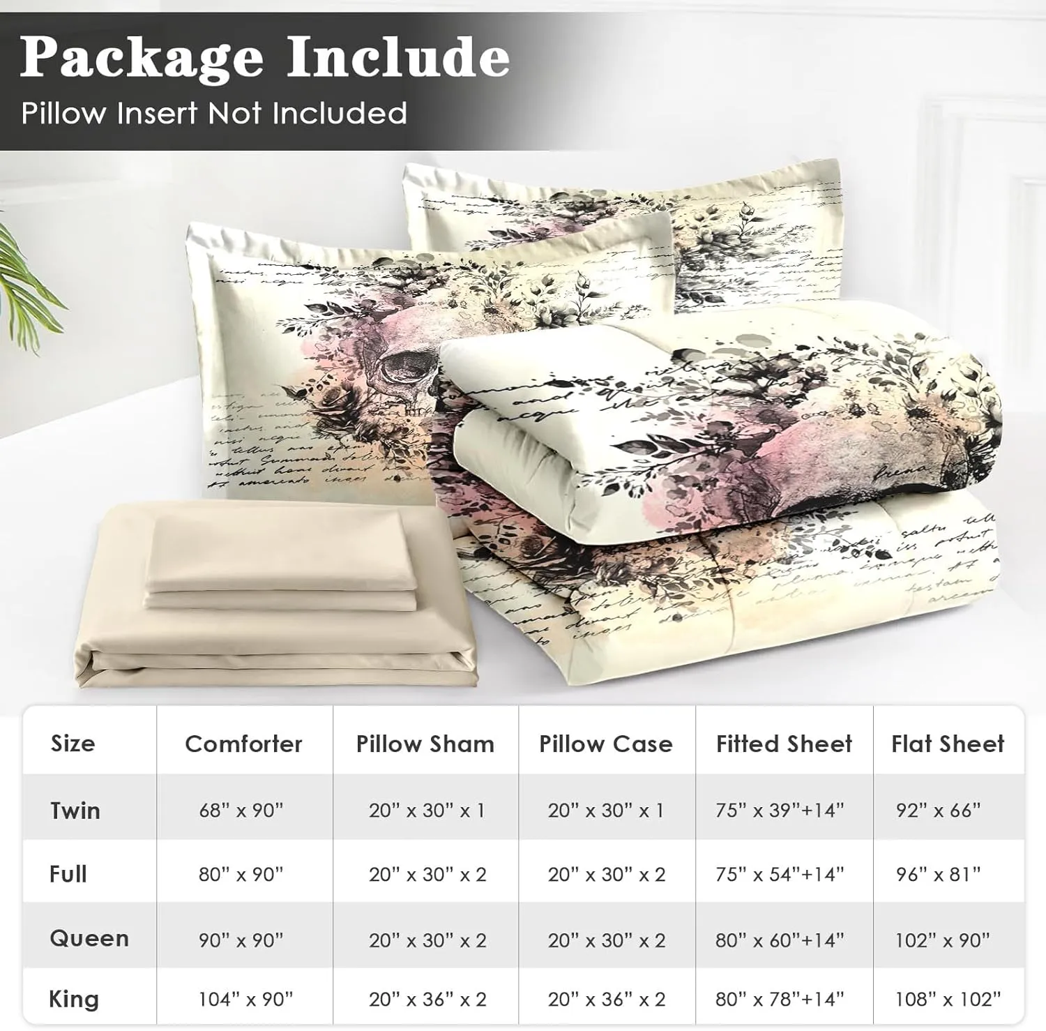 7 Pcs Queen Size Comforter Set with 2 Pillowcases & 2 Shams, Rock Bedding for Kids and Adults, Roll Gothic Bed in a Bag with Flat Fitted Sheet