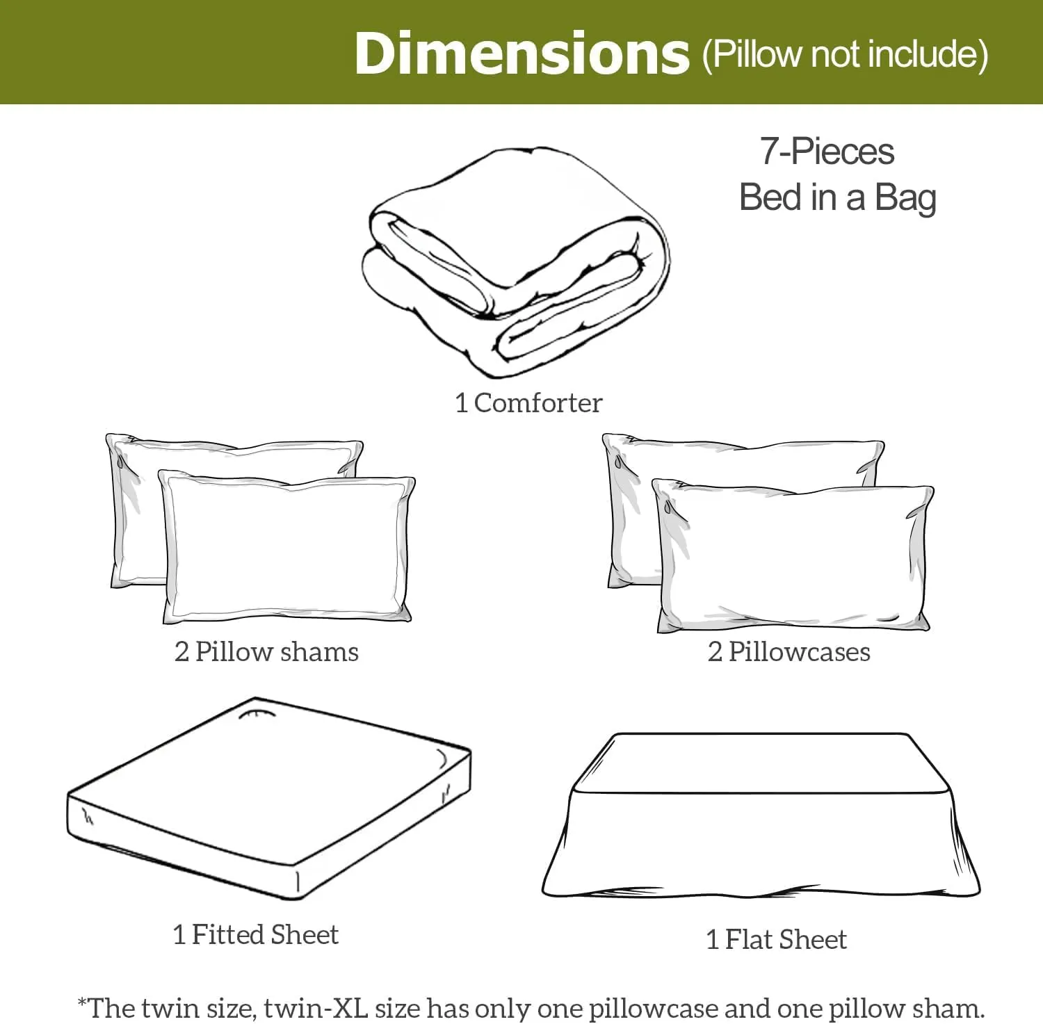 7 Piece Solid Softness King Bed Sets with Sheets and Comforter, Elegant Natural Polycotton Bed in a Bag with 16" Pocket Fitted Flat Sheet Pillow Case Lightweight All Season, Olive Green King