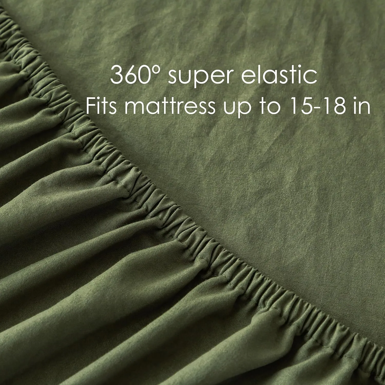 7 Piece Solid Softness King Bed Sets with Sheets and Comforter, Elegant Natural Polycotton Bed in a Bag with 16" Pocket Fitted Flat Sheet Pillow Case Lightweight All Season, Olive Green King