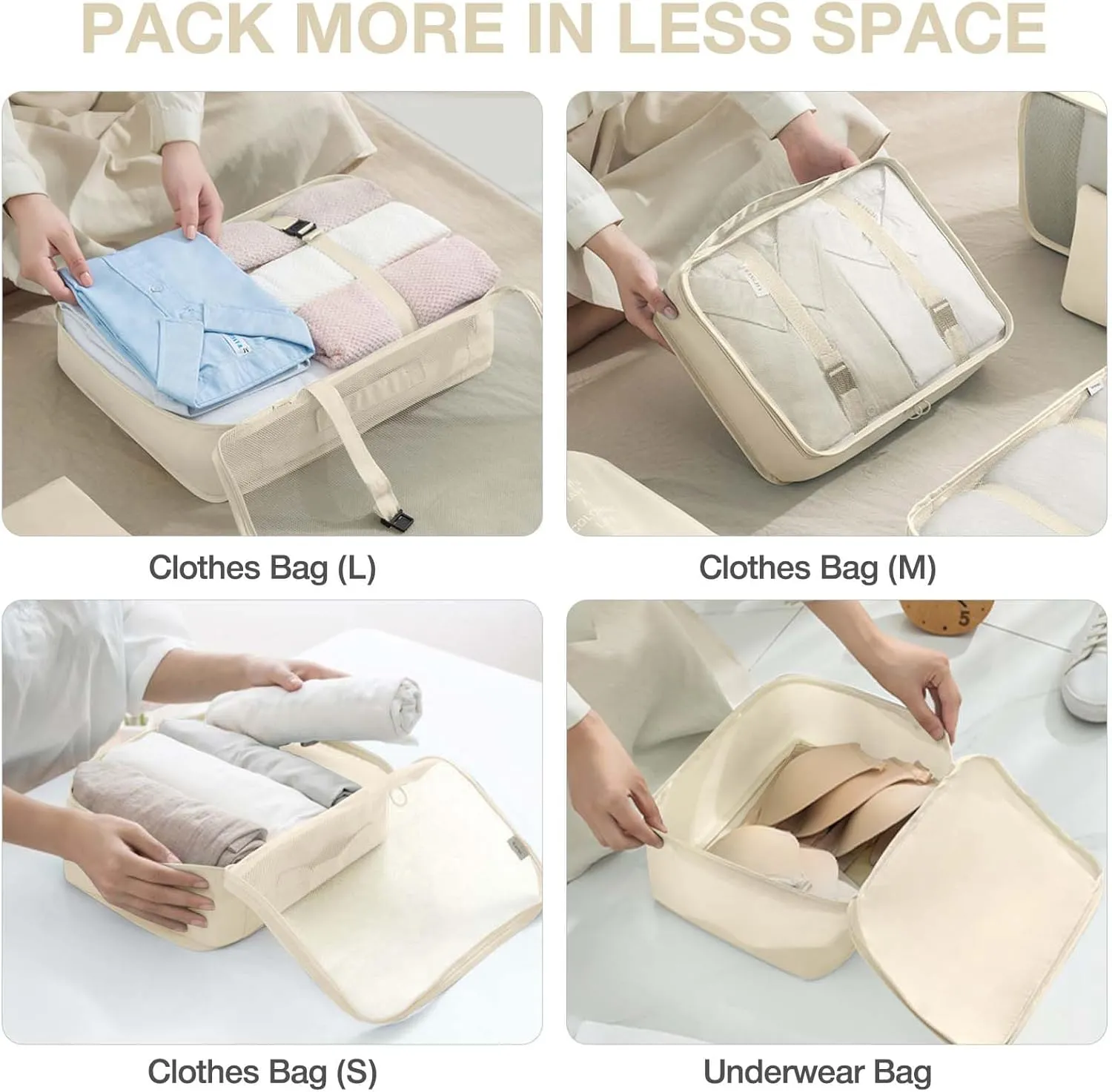 7 Set Packing Cubes for Suitcases,Packing Cube with Shoe, Cosmetics, Clothing, and Accessories Bags Packing Cubes for Travel Luggage Organizer Women Men(Beige)