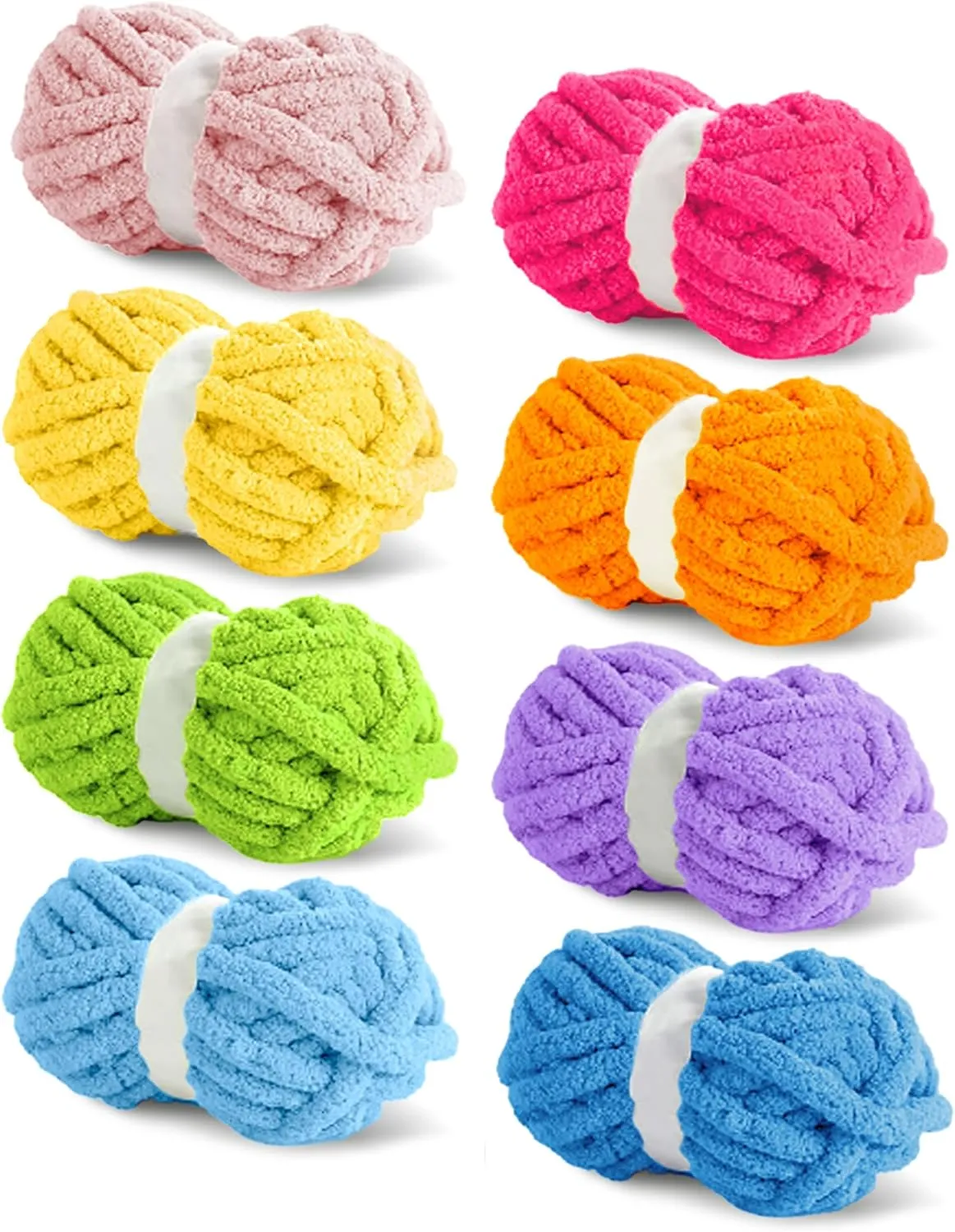 8 Packs Jumbo Colorful Chunky Chenille Yarn for Crocheting 8 Color Super Bulky Fluffy Chunky Yarn for Hand Knitting Blanket (27yds, 8oz Each Skein)