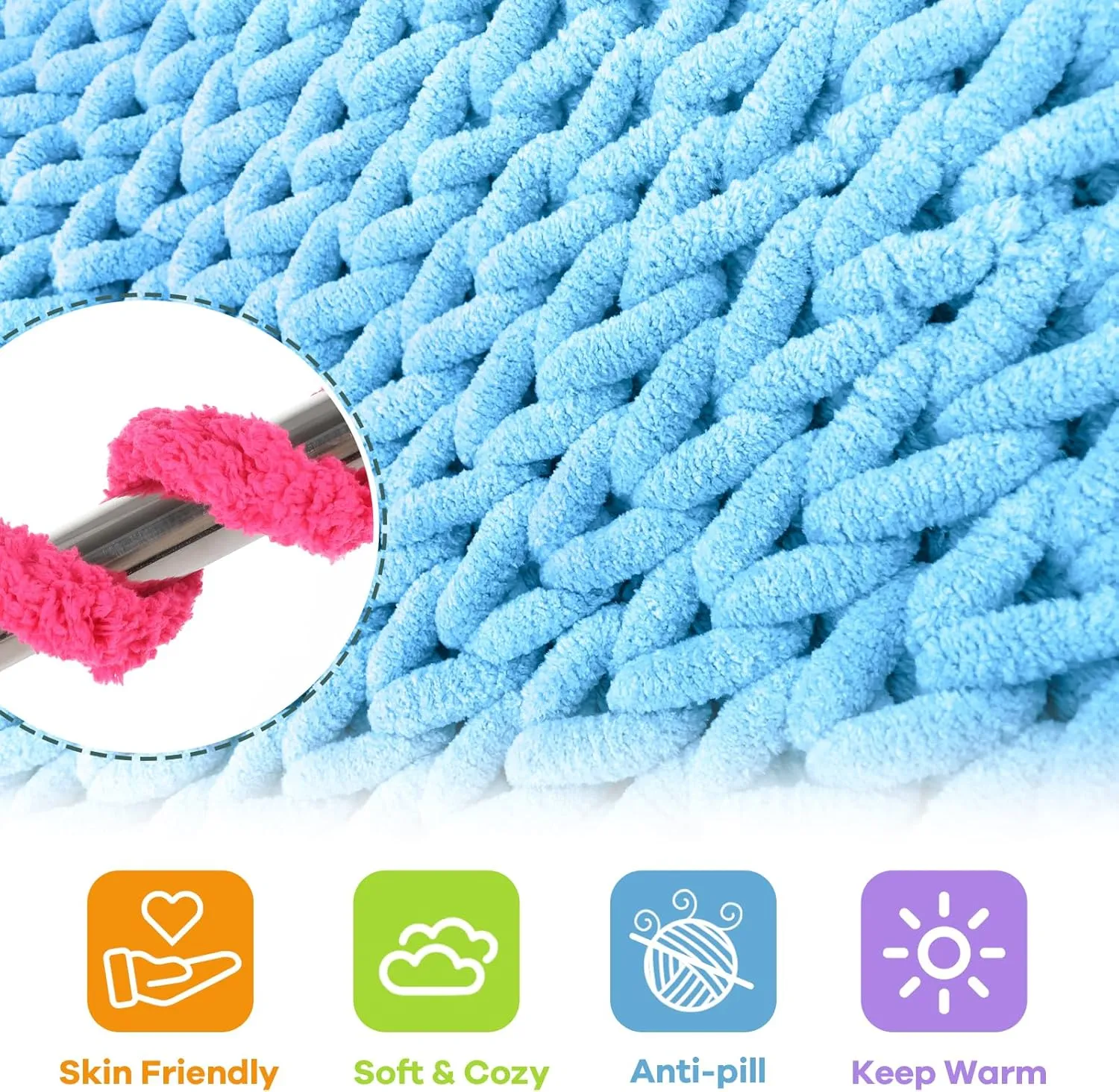 8 Packs Jumbo Colorful Chunky Chenille Yarn for Crocheting 8 Color Super Bulky Fluffy Chunky Yarn for Hand Knitting Blanket (27yds, 8oz Each Skein)