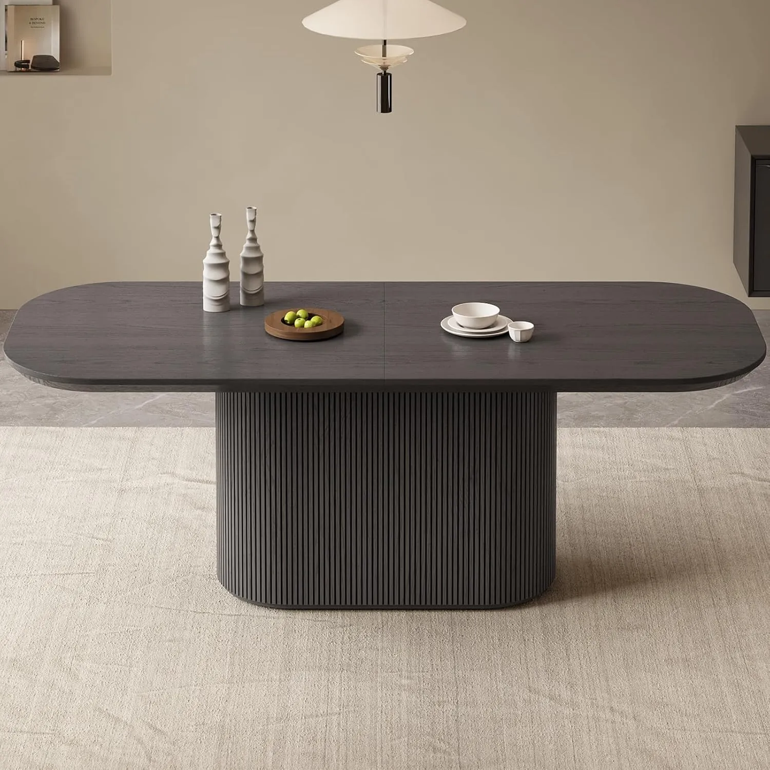 86.61" Oval Dining Table for 8, 8 Seat Dining Room Table for Kitchen, Living Room, Rectangular Kitchen Tables with Oval Pedestal, Modern Dinner Tables, Grey