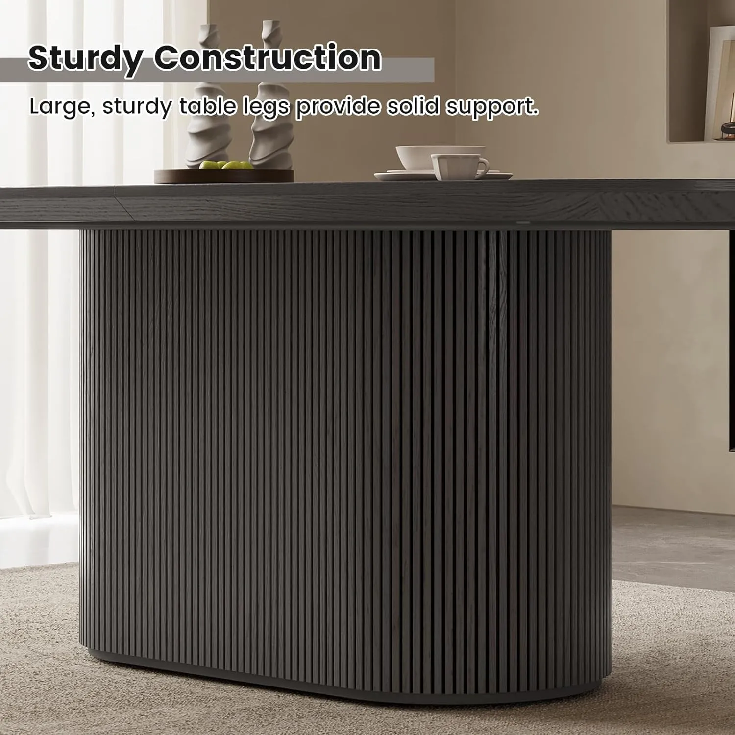 86.61" Oval Dining Table for 8, 8 Seat Dining Room Table for Kitchen, Living Room, Rectangular Kitchen Tables with Oval Pedestal, Modern Dinner Tables, Grey