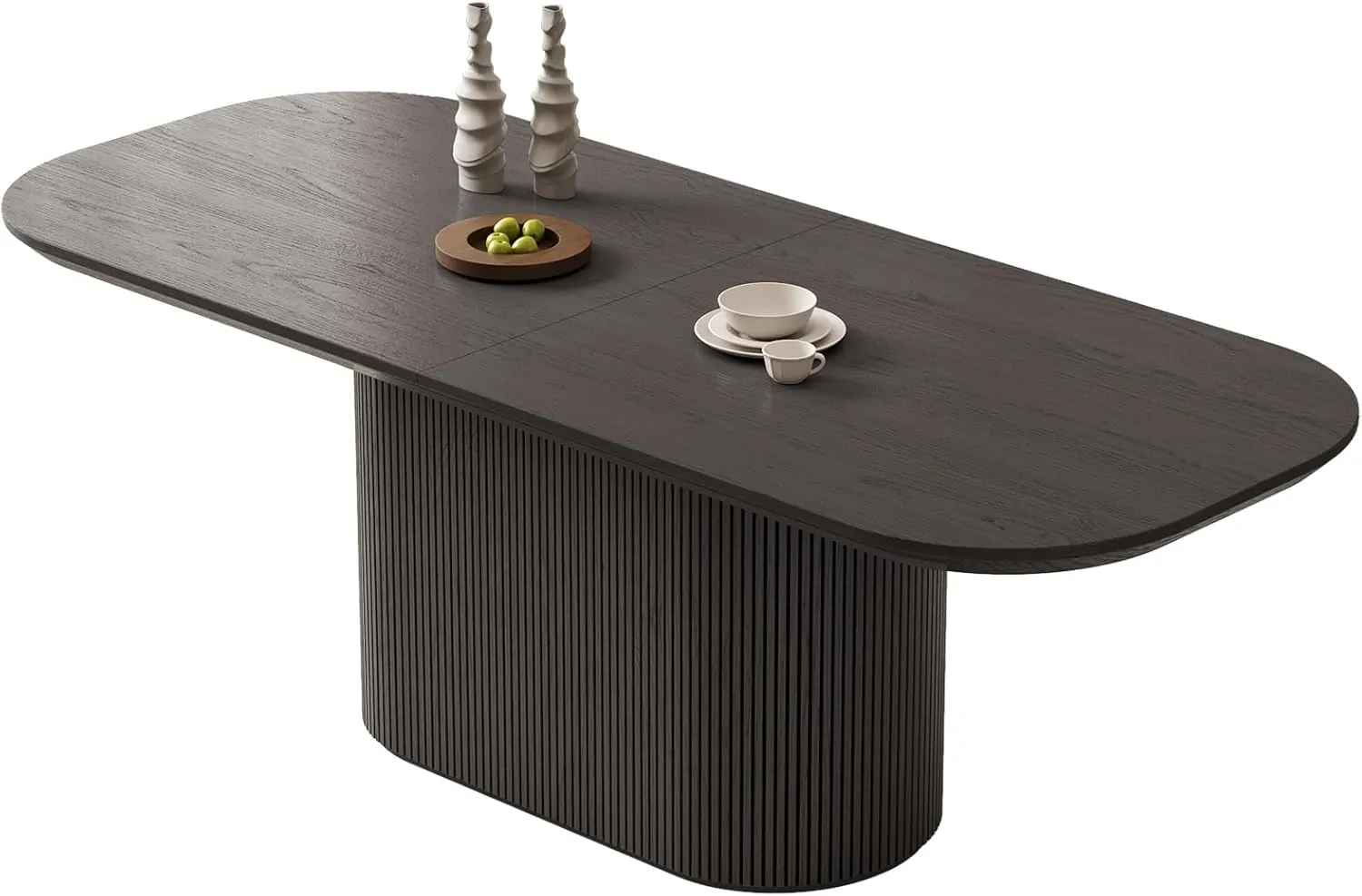 86.61" Oval Dining Table for 8, 8 Seat Dining Room Table for Kitchen, Living Room, Rectangular Kitchen Tables with Oval Pedestal, Modern Dinner Tables, Grey
