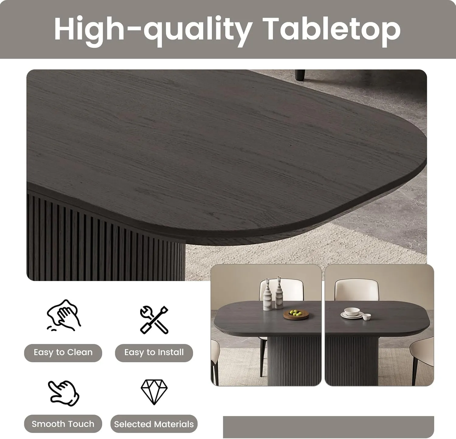 86.61" Oval Dining Table for 8, 8 Seat Dining Room Table for Kitchen, Living Room, Rectangular Kitchen Tables with Oval Pedestal, Modern Dinner Tables, Grey