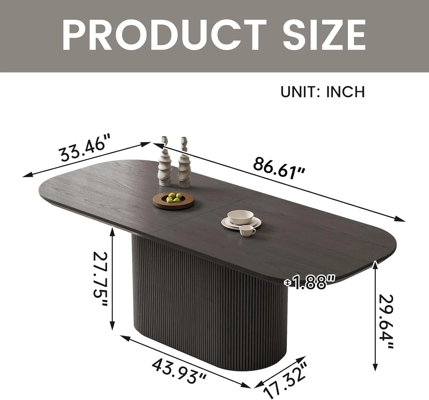 86.61" Oval Dining Table for 8, 8 Seat Dining Room Table for Kitchen, Living Room, Rectangular Kitchen Tables with Oval Pedestal, Modern Dinner Tables, Grey