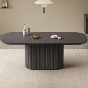 86.61" Oval Dining Table for 8, 8 Seat Dining Room Table for Kitchen, Living Room, Rectangular Kitchen Tables with Oval Pedestal, Modern Dinner Tables, Grey