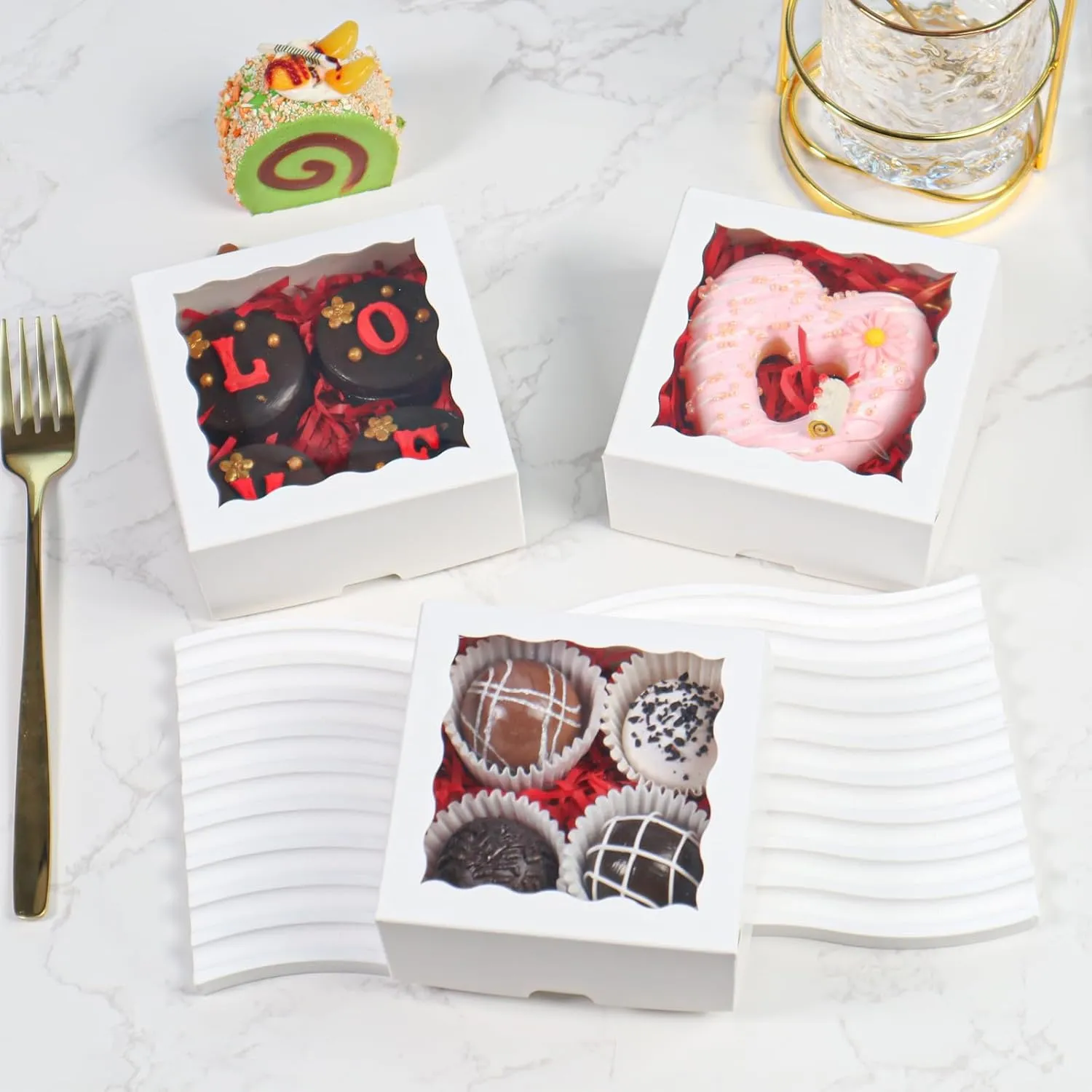90 Pack White Bakery Boxes 4x4x2 Inches Cookies Boxes Mini Bundt Cake Boxes Pie Boxes Cinnamon Roll Treat Boxes Chocolate Truffle Boxes Party Wedding Favor