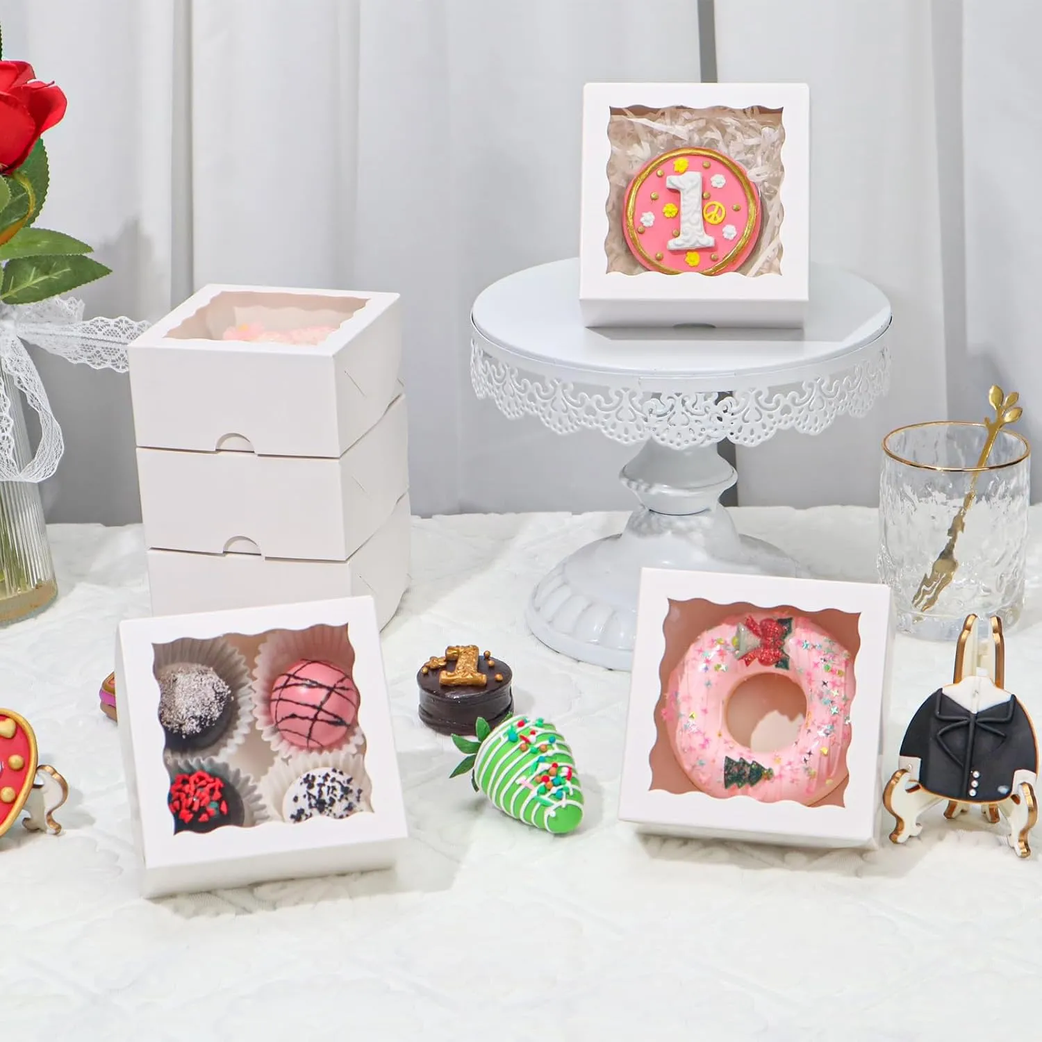 90 Pack White Bakery Boxes 4x4x2 Inches Cookies Boxes Mini Bundt Cake Boxes Pie Boxes Cinnamon Roll Treat Boxes Chocolate Truffle Boxes Party Wedding Favor