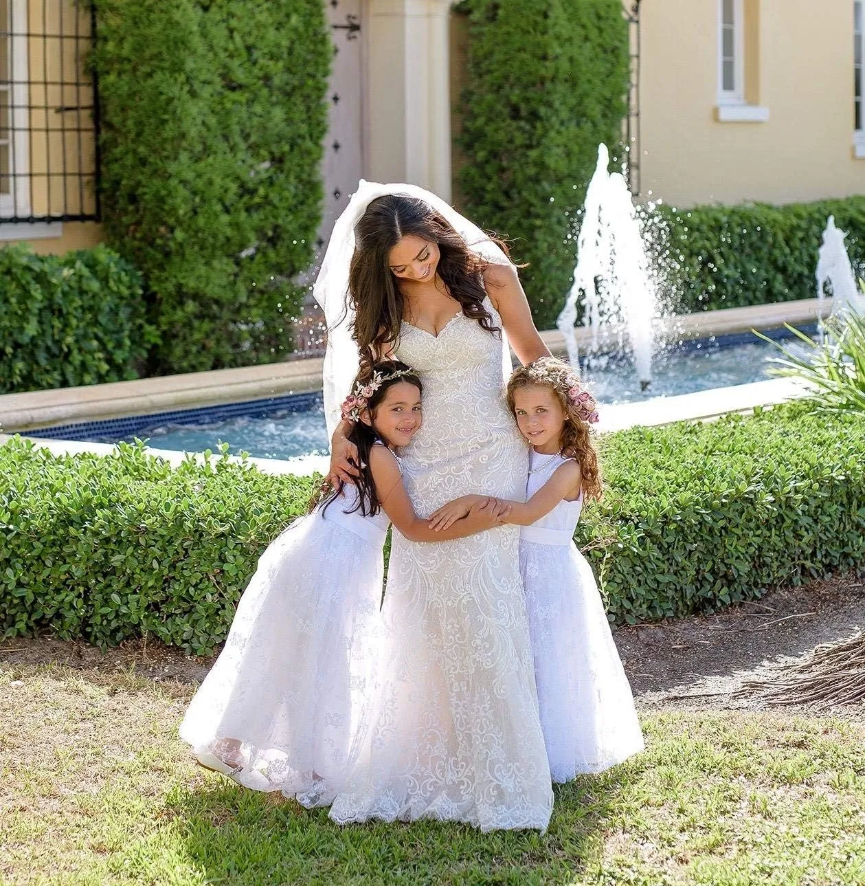 A line Wedding Pageant Lace Flower Girl Dress with Belt 2-12 Year Old