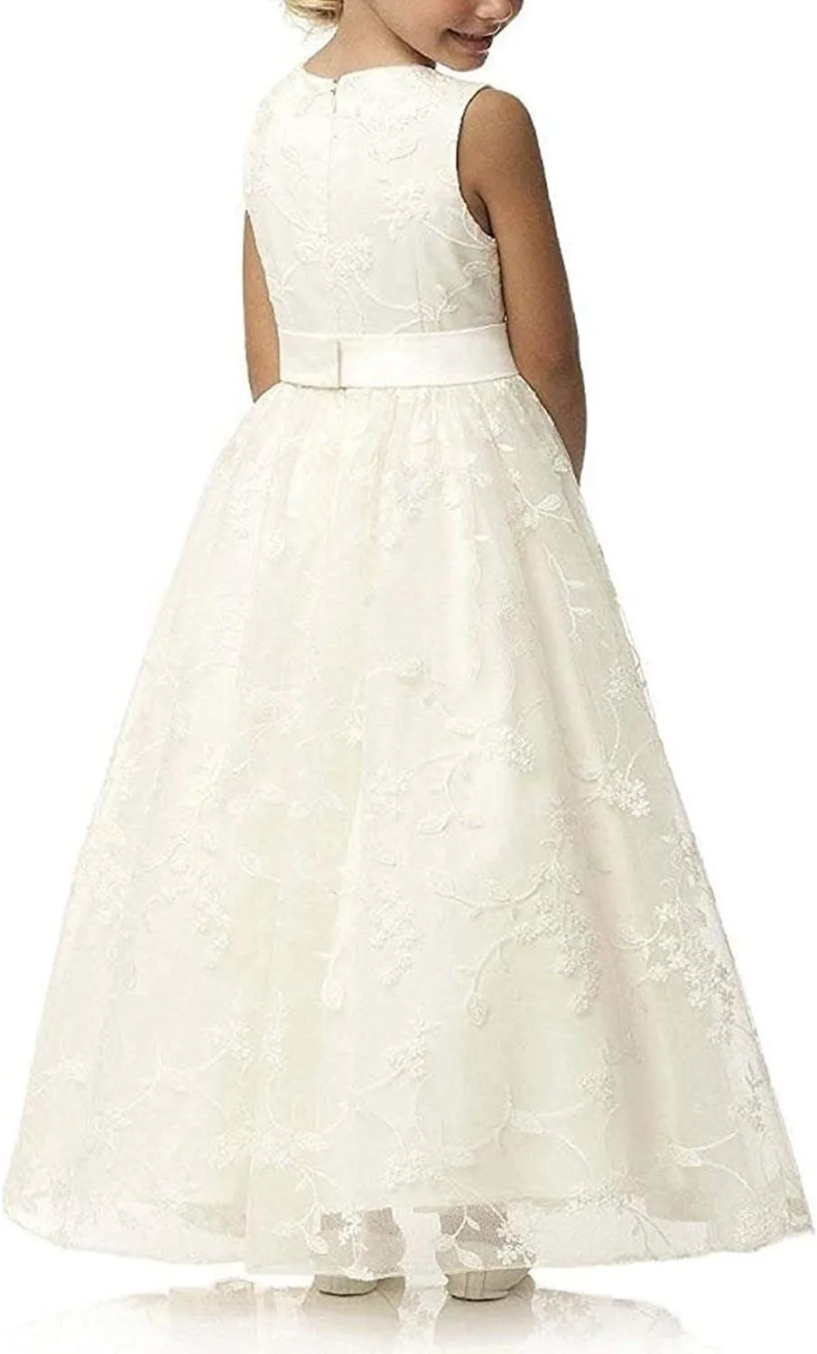 A line Wedding Pageant Lace Flower Girl Dress with Belt 2-12 Year Old
