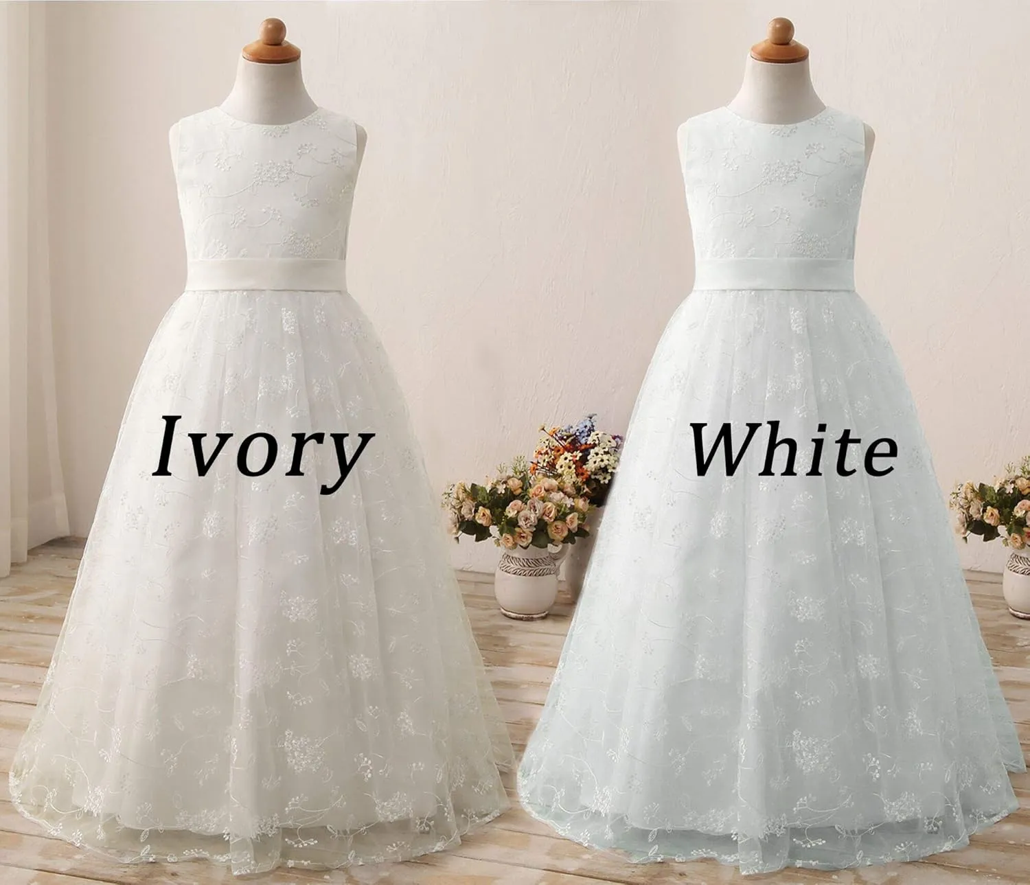A line Wedding Pageant Lace Flower Girl Dress with Belt 2-12 Year Old
