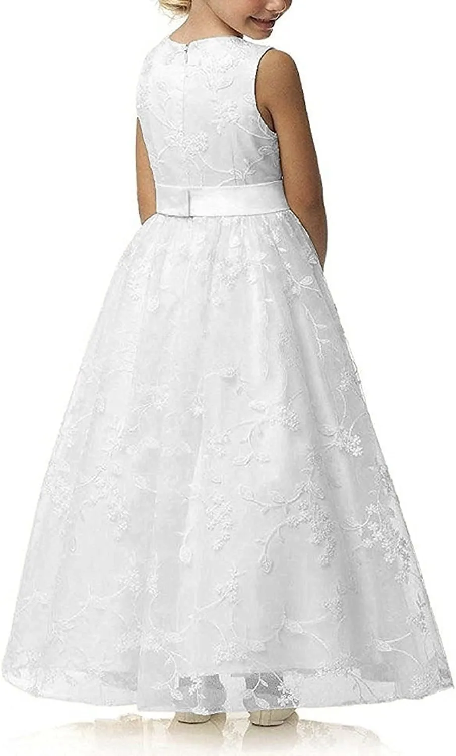 A line Wedding Pageant Lace Flower Girl Dress with Belt 2-12 Year Old