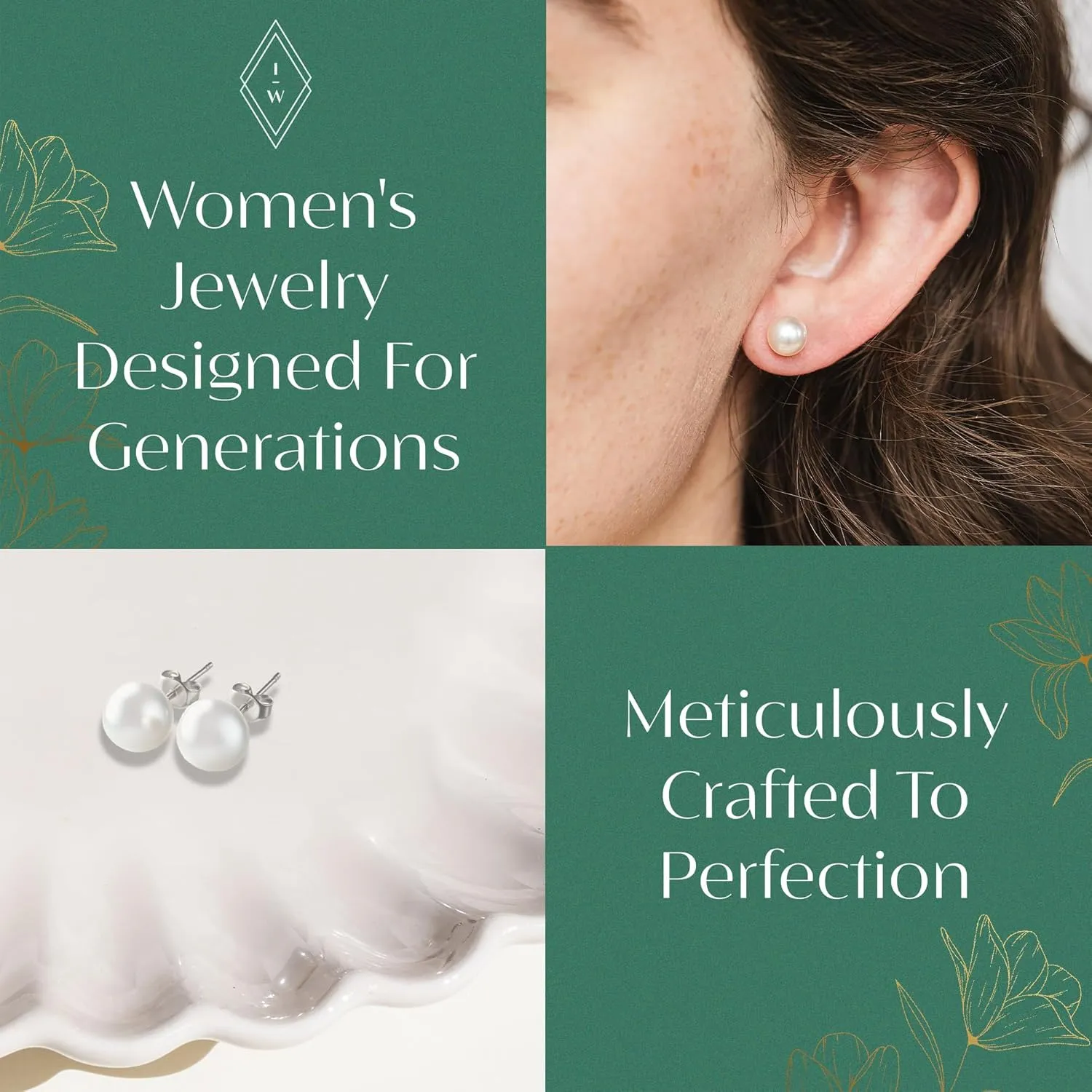 AAA  White Freshwater Cultured Pearl Stud Earrings, 14K Yellow Gold Hypoallergenic Earrings with Genuine Cultured Pearls, Flat Back Button Pearl Earrings