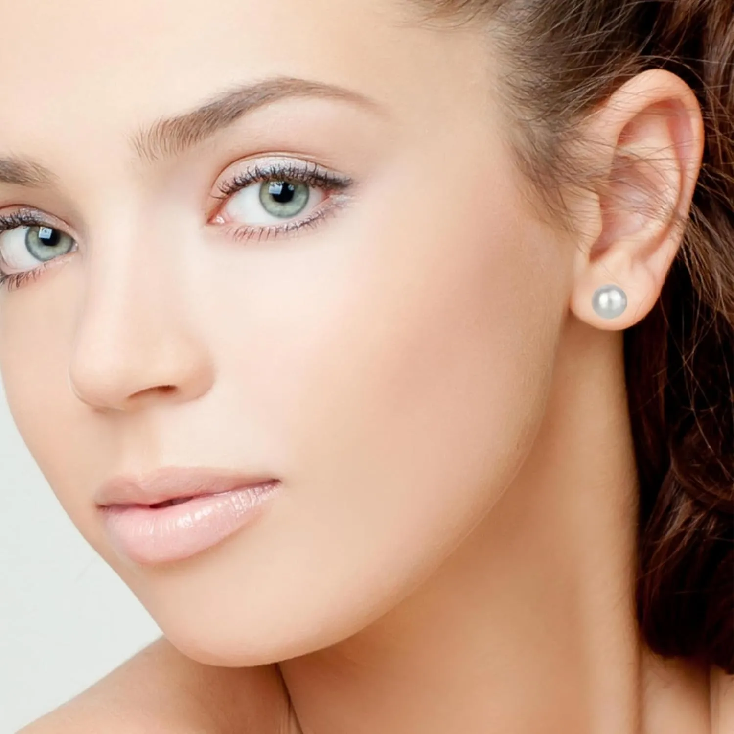 AAA  White Freshwater Cultured Pearl Stud Earrings, 14K Yellow Gold Hypoallergenic Earrings with Genuine Cultured Pearls, Flat Back Button Pearl Earrings