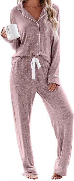 Aamikast Women's Pajama Sets Long Sleeve Button Down Sleepwear Nightwear Soft Pjs Lounge Sets