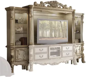 Acme Dresden Wooden Entertainment Center in Gold Patina and Bone
