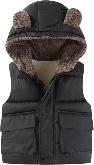 AIWUHE Toddler Boys Girls Hooded Puffer Vest Padded Warm Winter Jacket Sleeveless Bear ears Zipper Up Coat with pocket 1-7Y