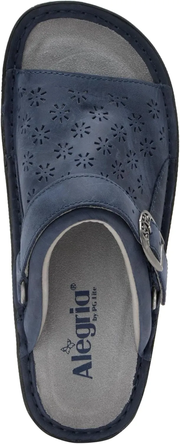 Alegria Womens Klover - Leather Adjustable Slide - Timeless Comfort, Arch Support and Stylish Women's Shoe for Easy Step In - Slip-Resistant - Nursing and Healthcare Professionals