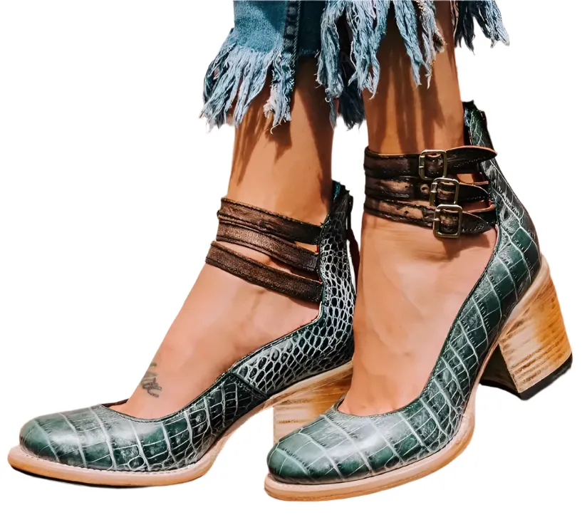 Alliah - Stylish Stilettos with Square Heel and Ankle Straps