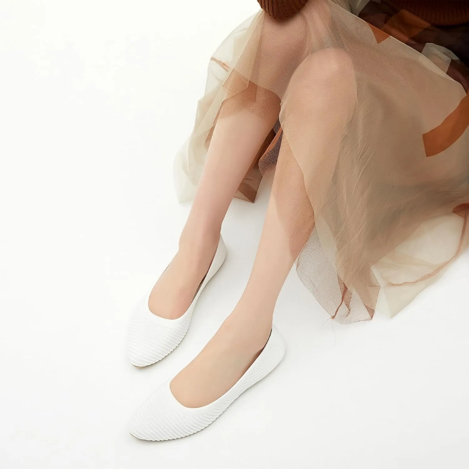 ALTOCIS Womens Knit Ballet Flats Ladies Comfortable Pointed-Toe Dressy Shoes Casual Soft Flat Shoes Ballerina Walking Flats Shoes