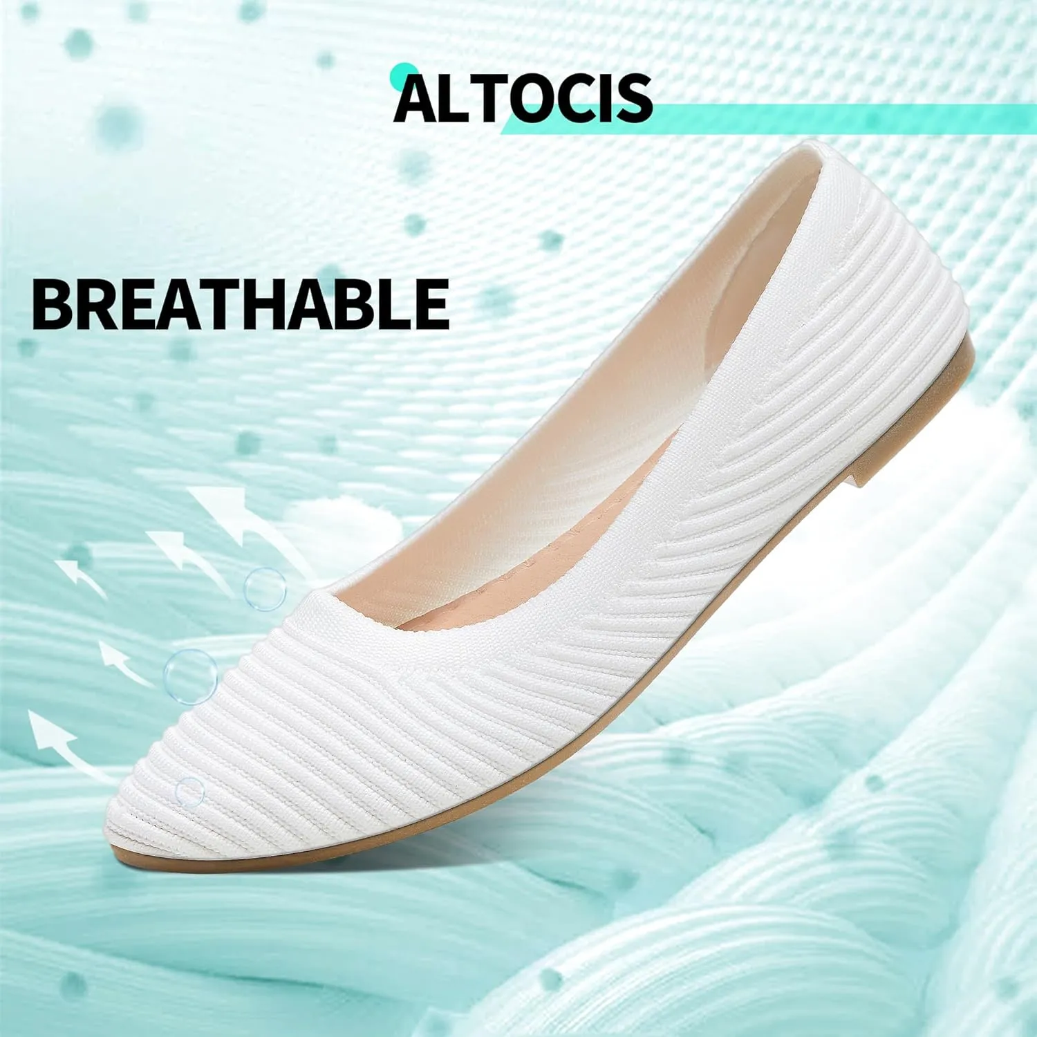 ALTOCIS Womens Knit Ballet Flats Ladies Comfortable Pointed-Toe Dressy Shoes Casual Soft Flat Shoes Ballerina Walking Flats Shoes