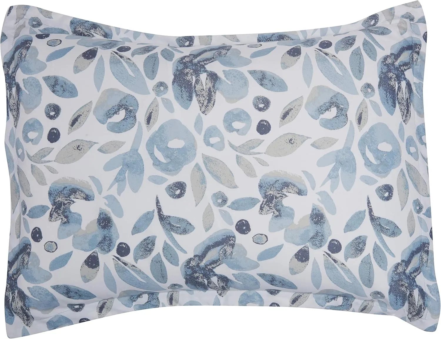 Amazon Basics Queen Comforter Set, Soft Microfiber, Machine Washable, Blue Watercolor Floral, 10-Piece